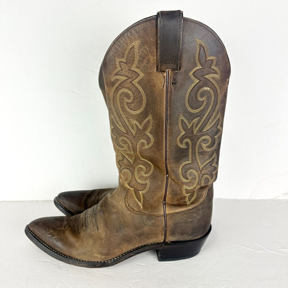 Justin Men's Leather Western Boots Size 10.5 Round Toe Brown 2252